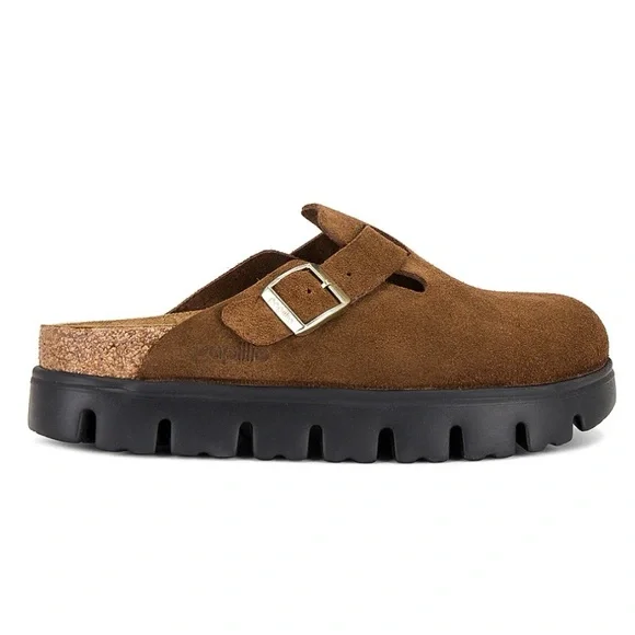 Birkenstock Papillio Boston Chunky Suede Leather in Dark Tea/ Black - Picture 3 of 12